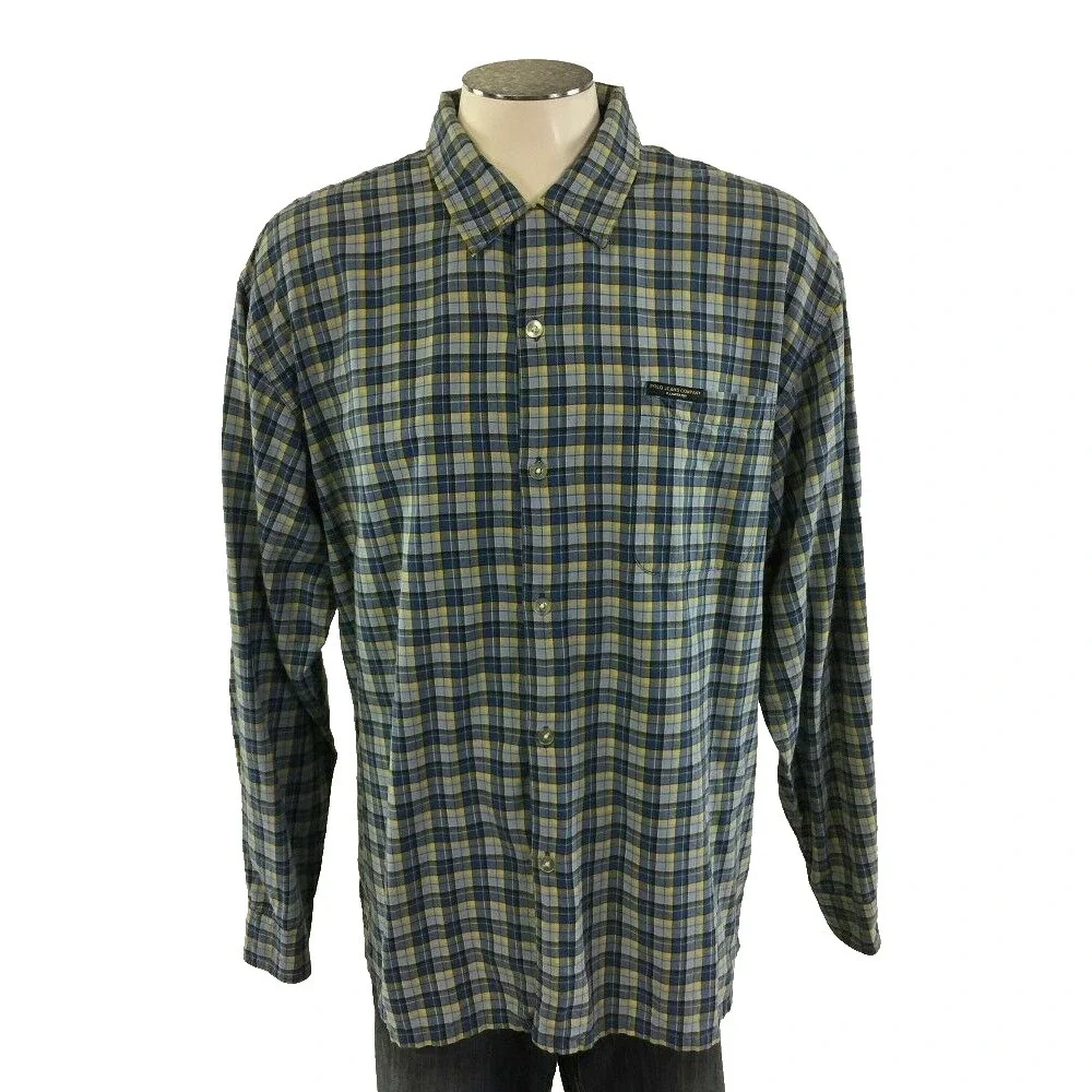 Ralph Lauren Polo Jeans Co Button Shirt L Plaid Blue Yellow‎ Black Mens